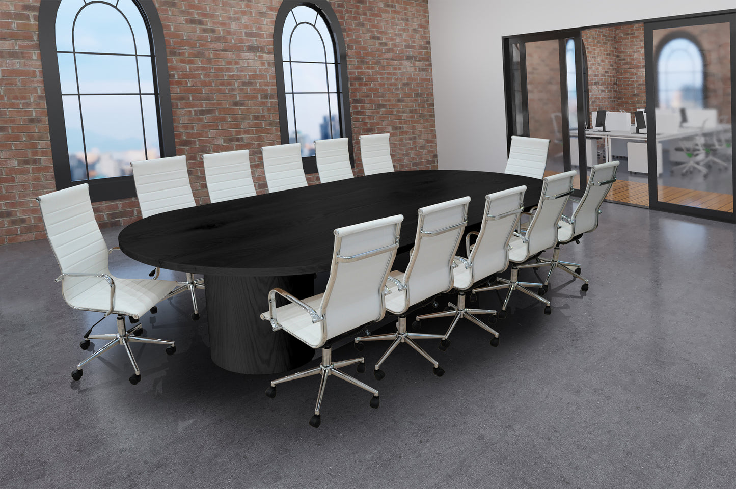 Ronde 13- Piece Black White Oak Racetrack High Back White Conference Set