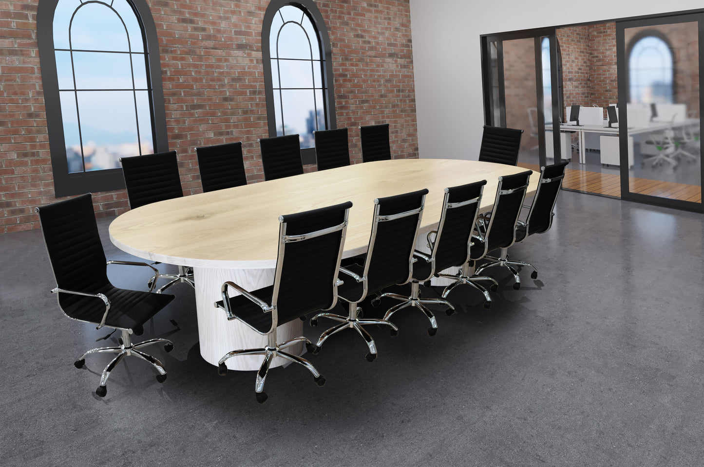 Ronde 13- Piece Natural White Oak Racetrack High Back Black Conference Set