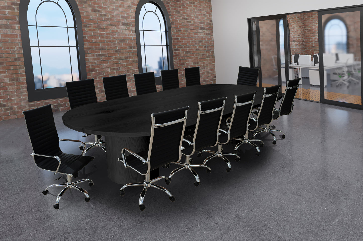 Ronde 13- Piece Black White Oak Racetrack High Back Black Conference Set