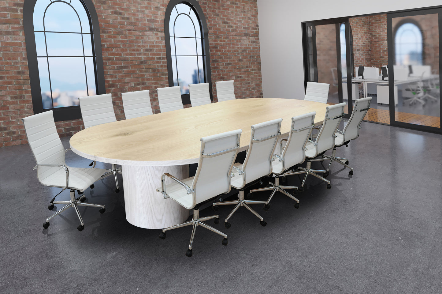 Ronde 13- Piece Natural White Oak Racetrack High Back White Conference Set