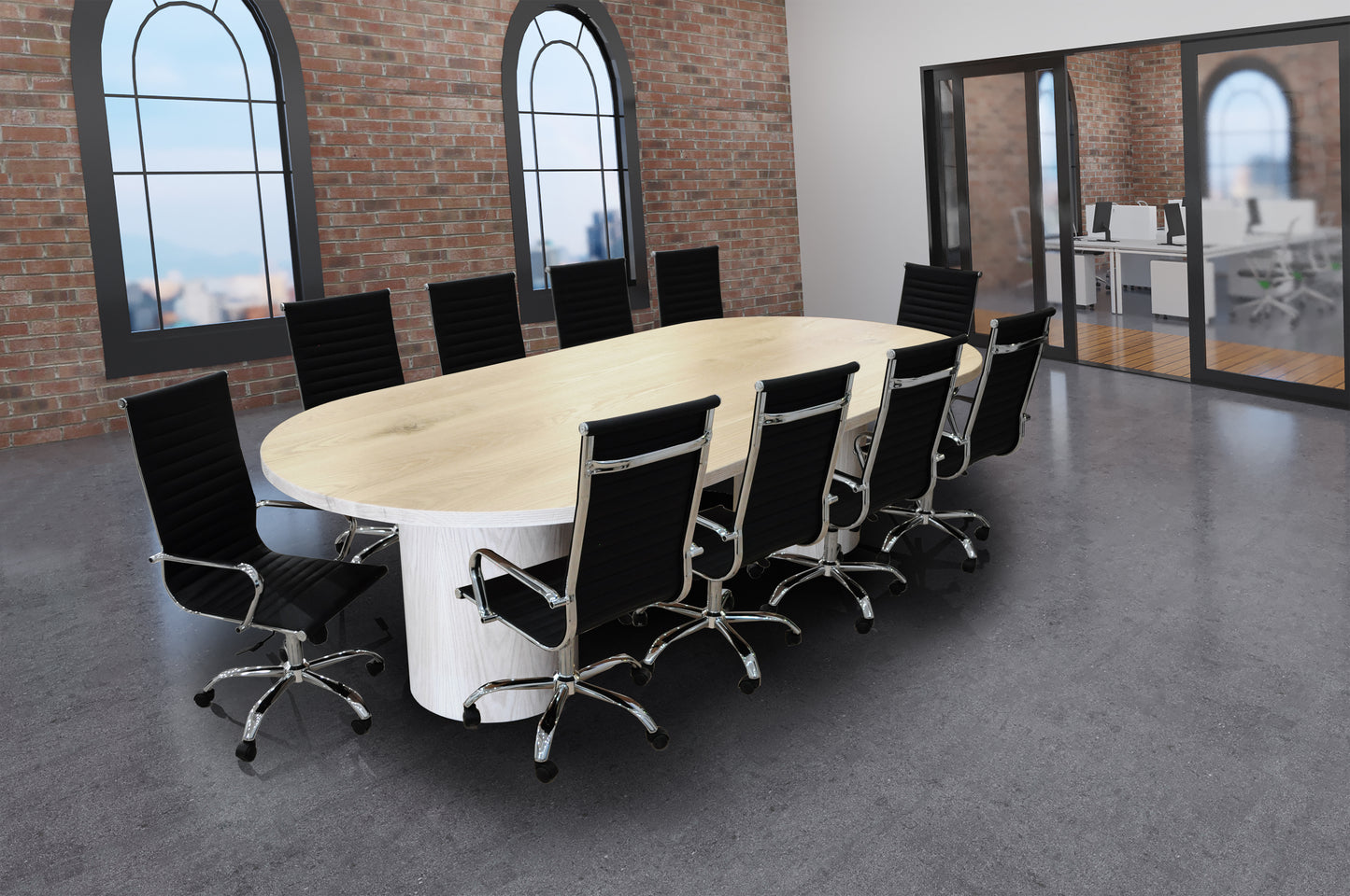 Ronde 11- Piece Natural White Oak Racetrack High Back Black Conference Set
