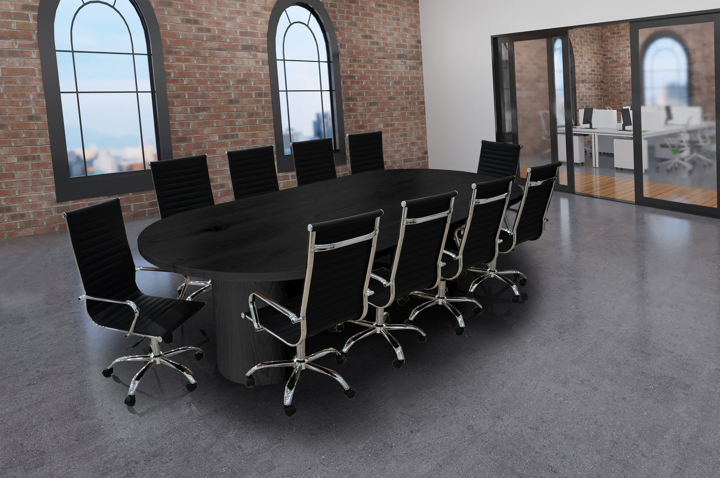 Ronde 11- Piece Black White Oak Racetrack High Back Black Conference Set