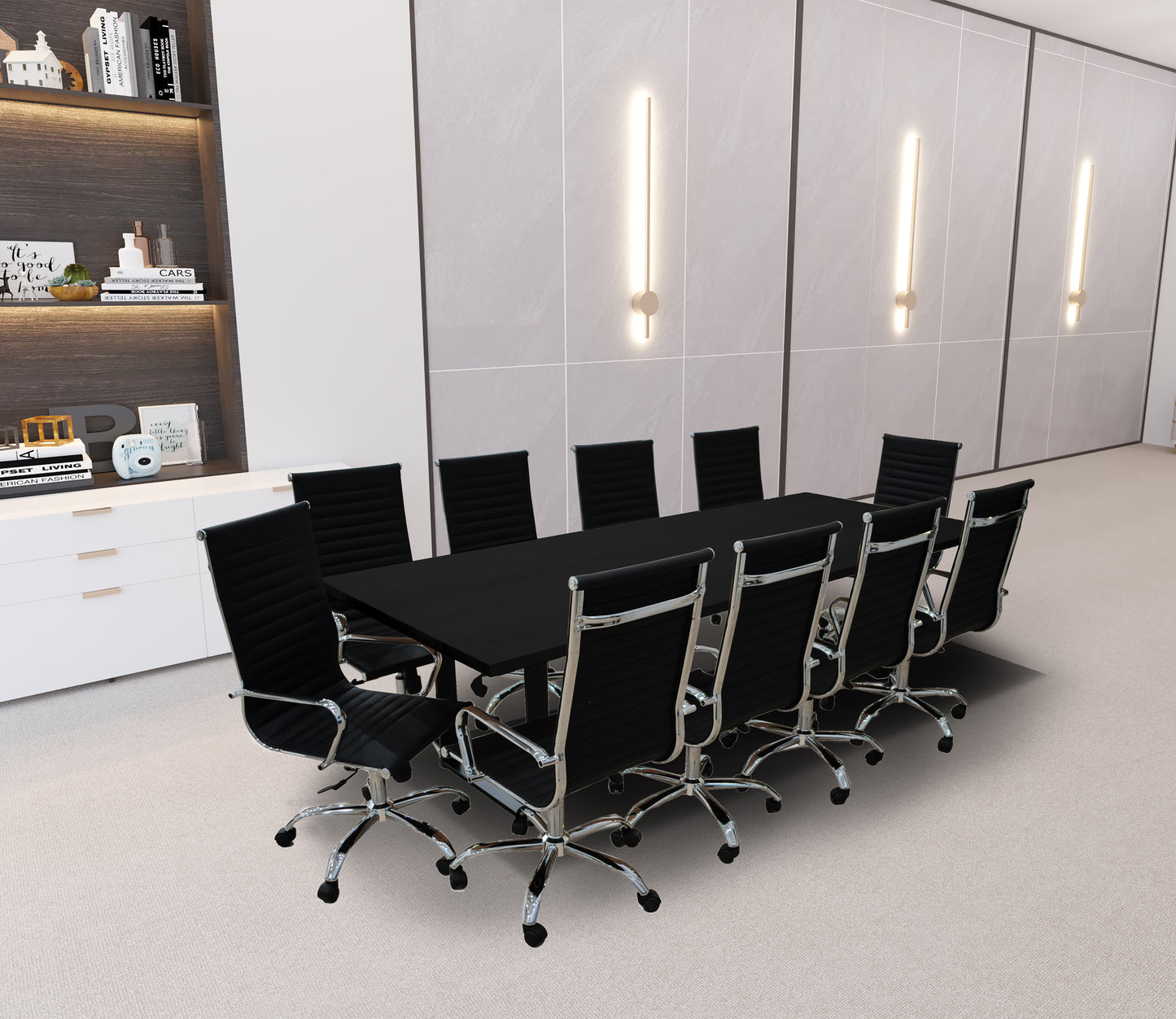 Frais 11- Piece White Oak High Back Black Conference Set