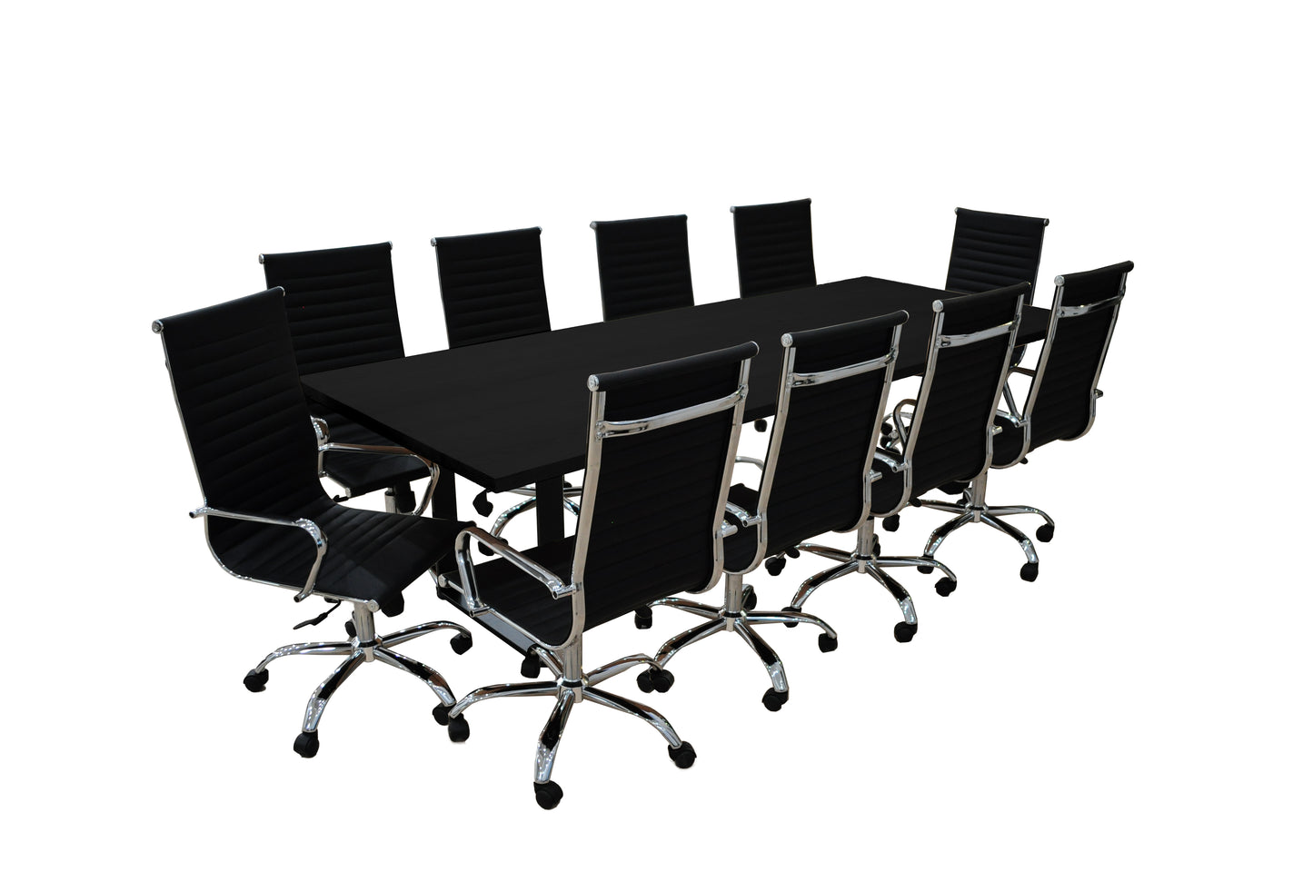 Frais 11- Piece White Oak High Back Black Conference Set