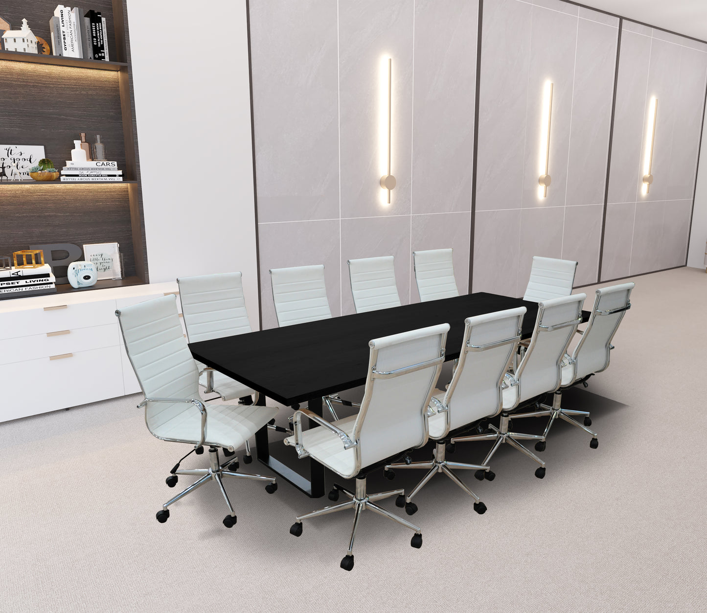 Frais 11- Piece White Oak High Back White Conference Set