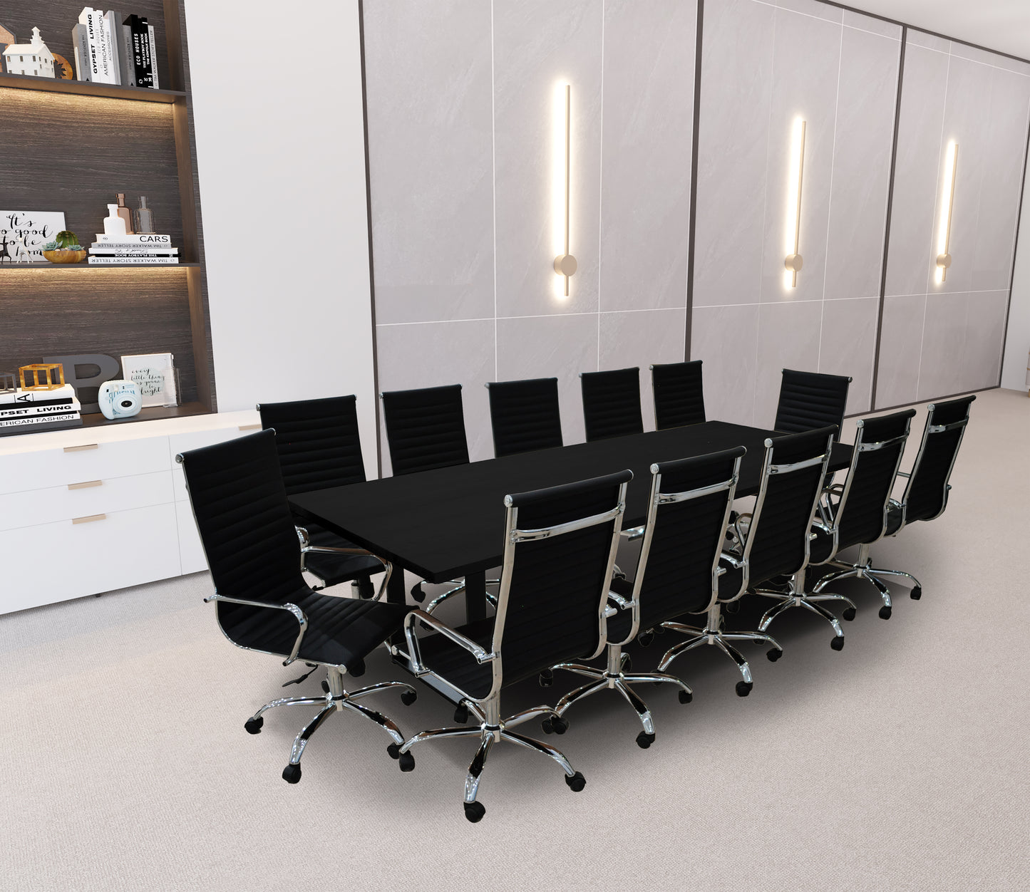 Frais 13- Piece White Oak High Back Black Conference Set