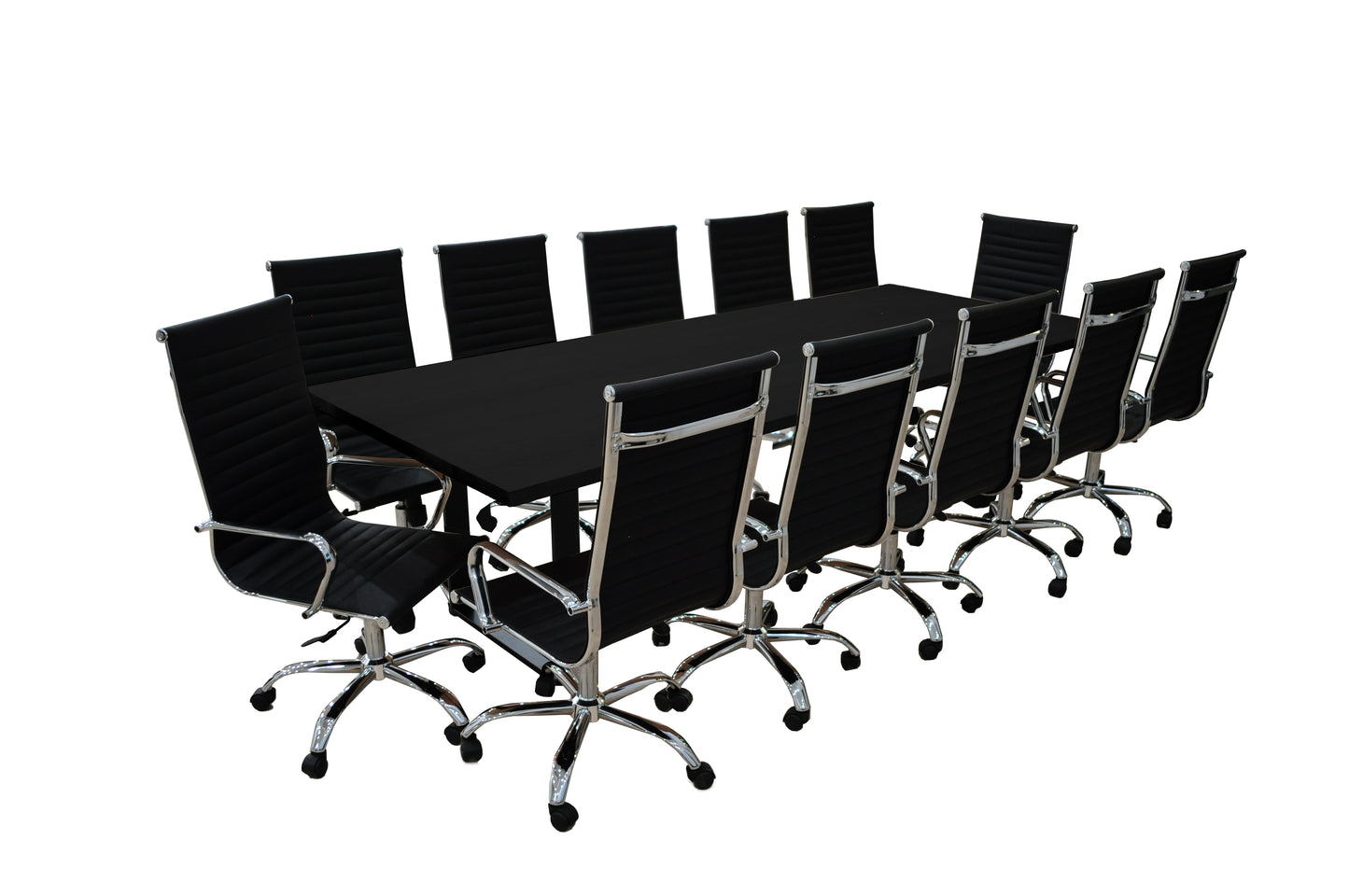 Frais 13- Piece White Oak High Back Black Conference Set