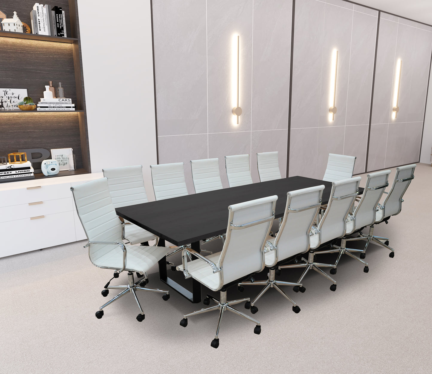 Frais 13- Piece White Oak High Back White Conference Set