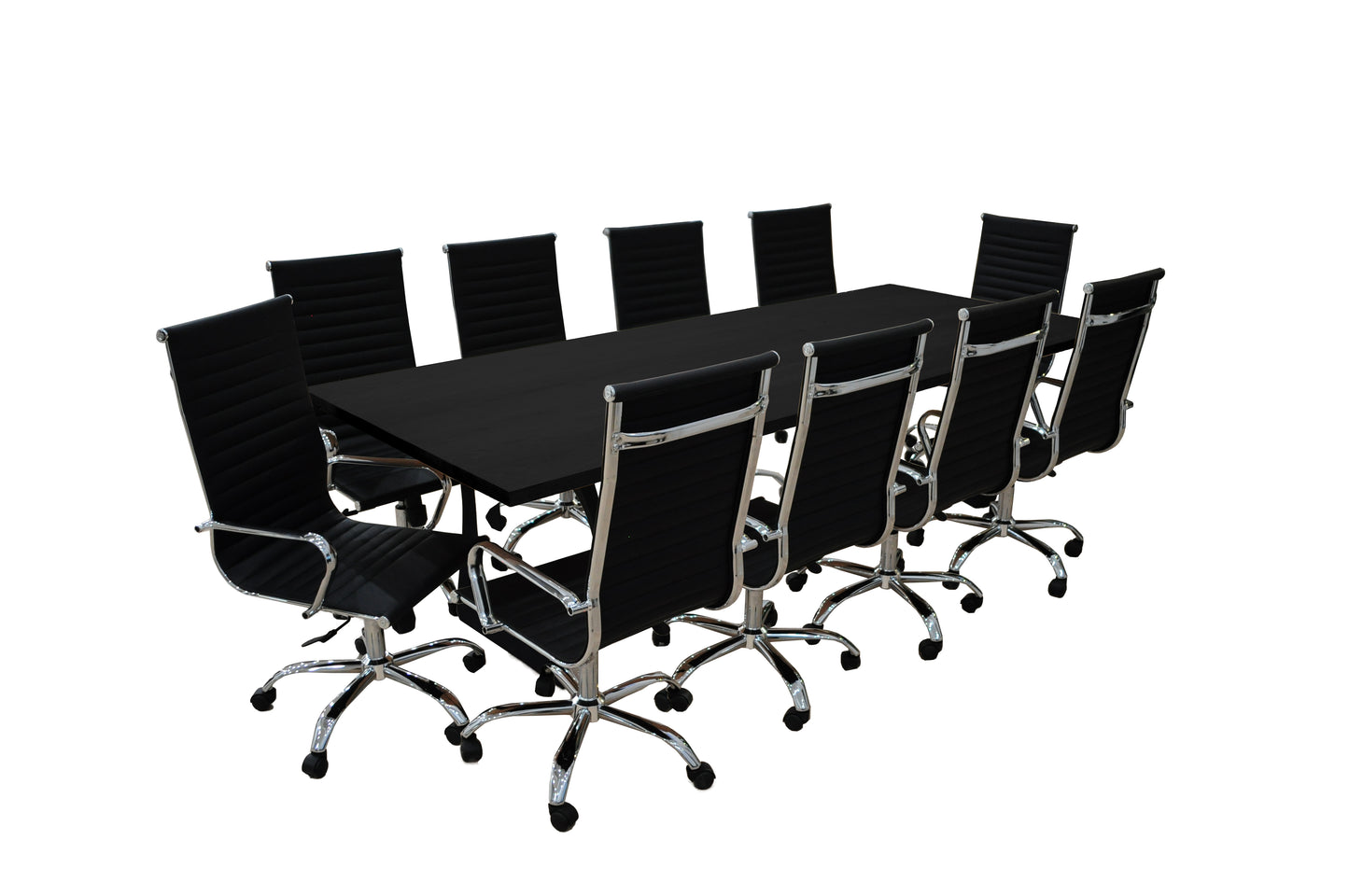 Noir 11- Piece White Oak High Back Black Conference Set