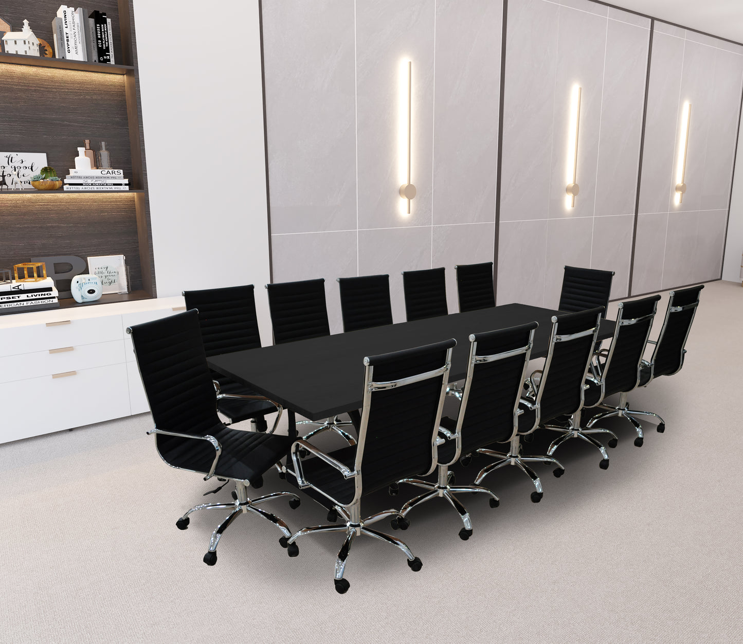 Noir 13- Piece White Oak High Back Black Conference Set