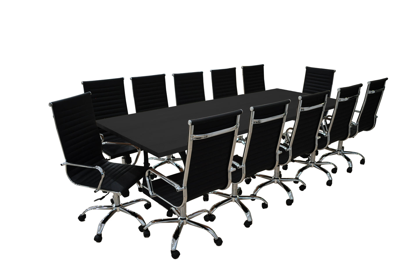 Noir 13- Piece White Oak High Back Black Conference Set