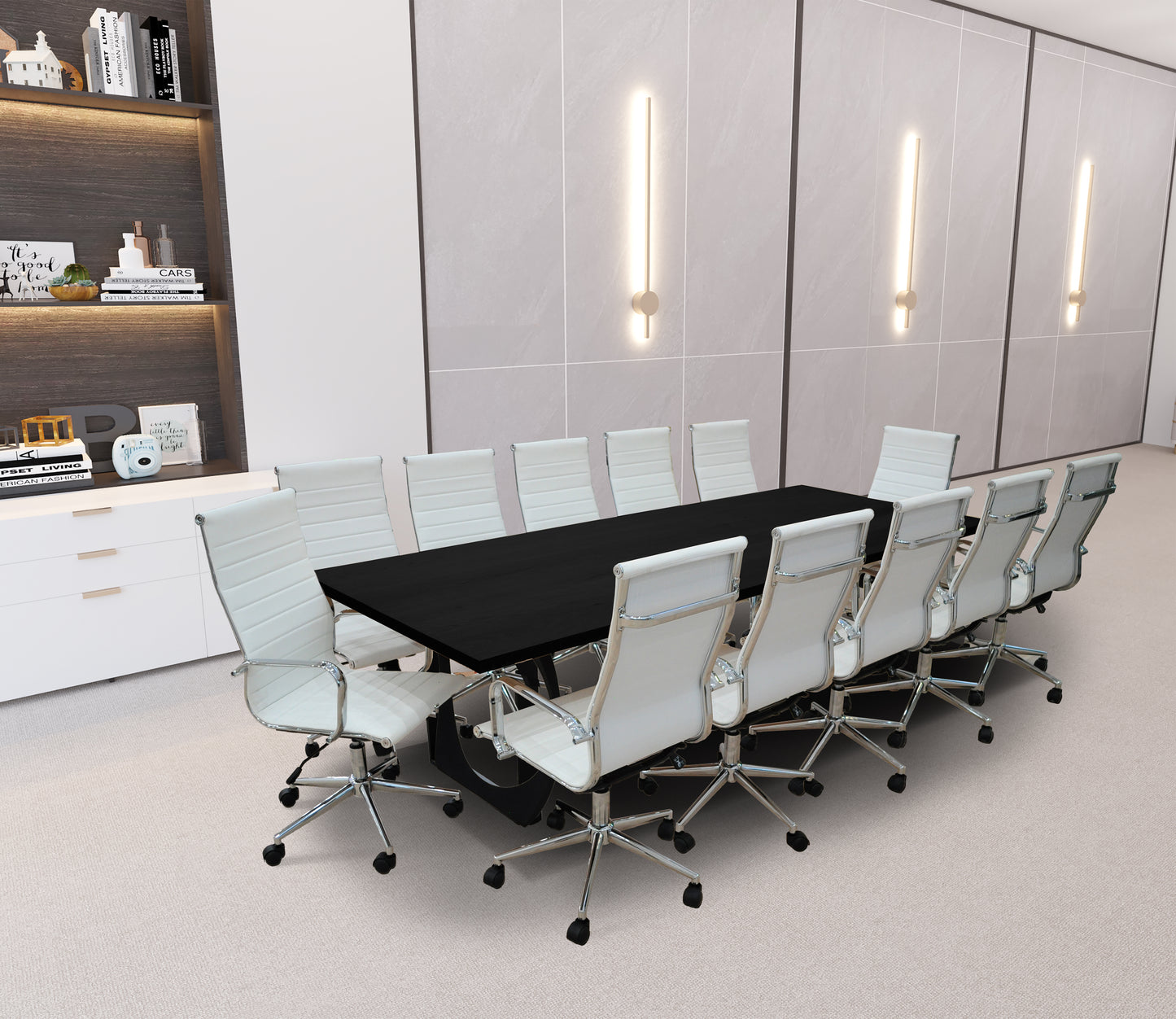 Noir 13- Piece White Oak High Back White Conference Set