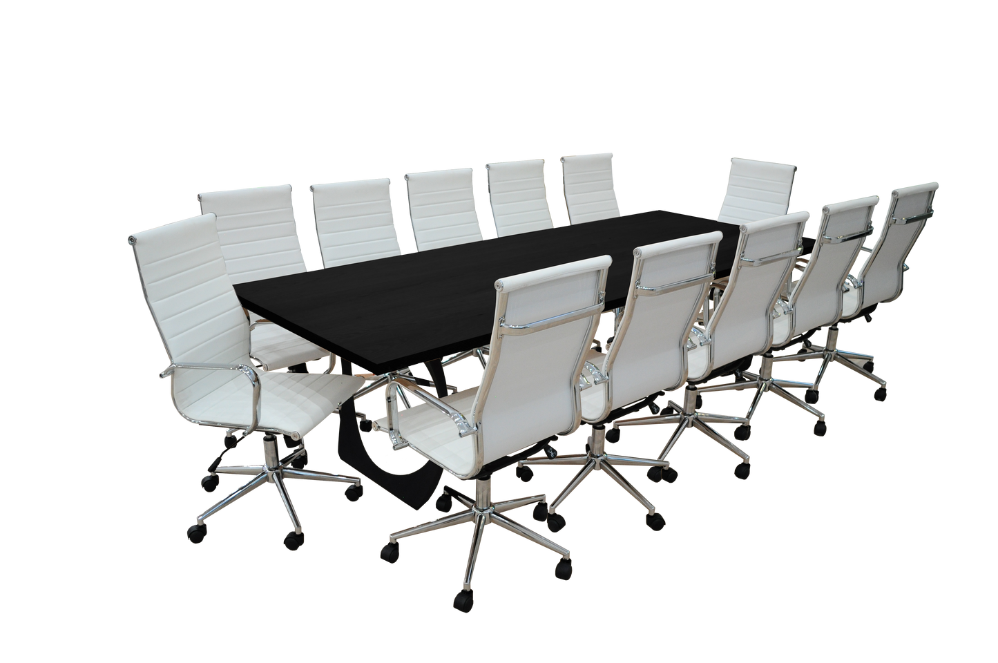 Noir 13- Piece White Oak High Back White Conference Set
