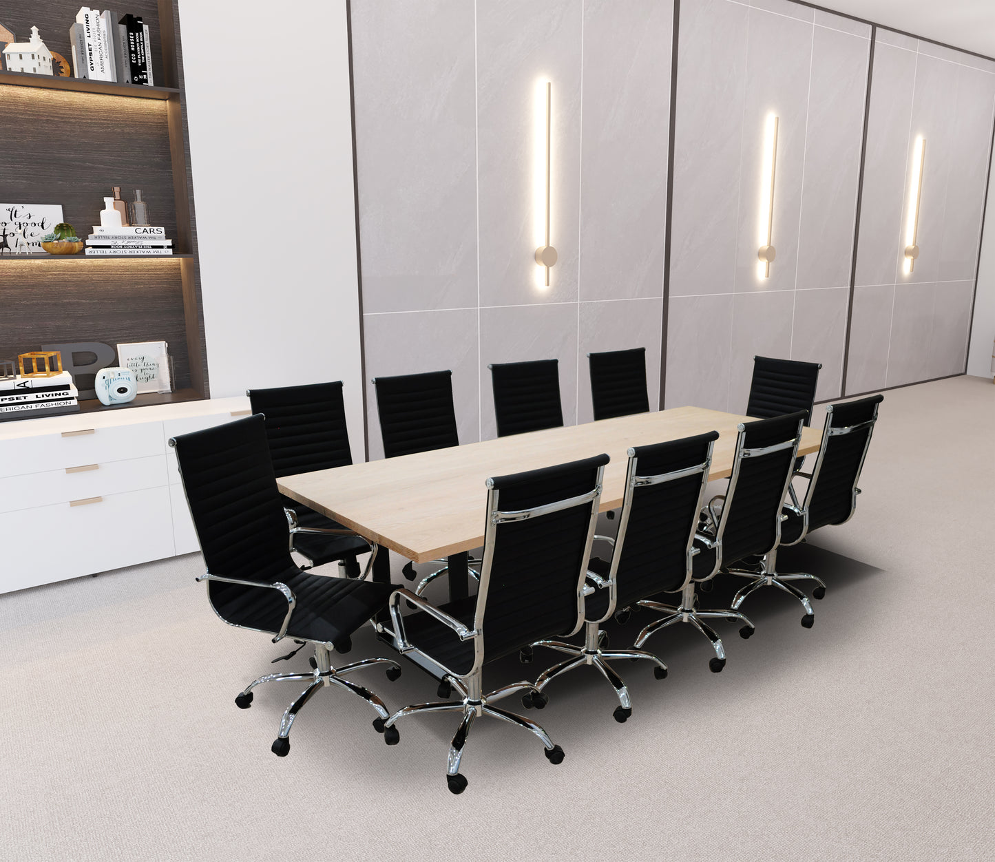 Pecunia 11- Piece White Oak High Back Black Conference Set