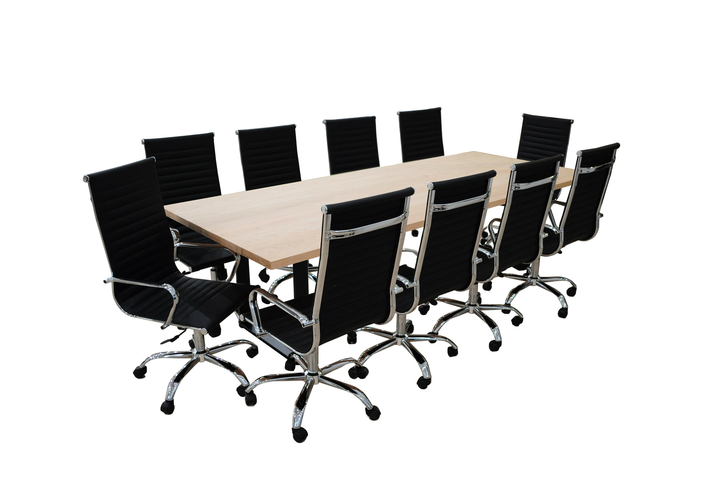Pecunia 11- Piece White Oak High Back Black Conference Set