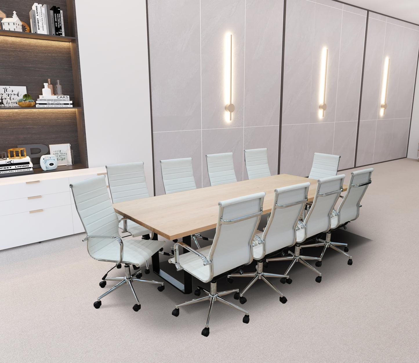 Pecunia 11- Piece White Oak High Back White Conference Set