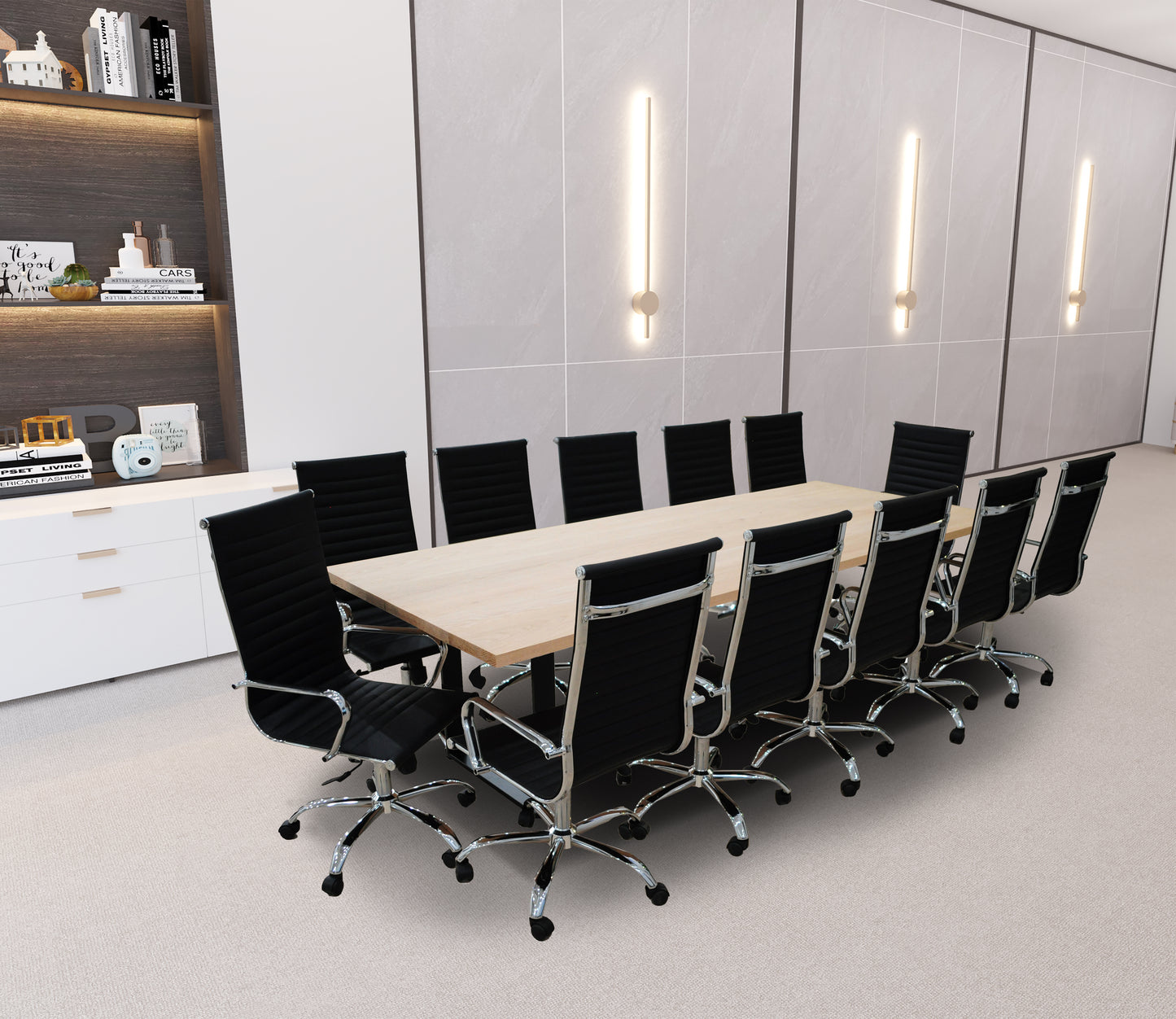 Pecunia 13- Piece White Oak High Back Black Conference Set