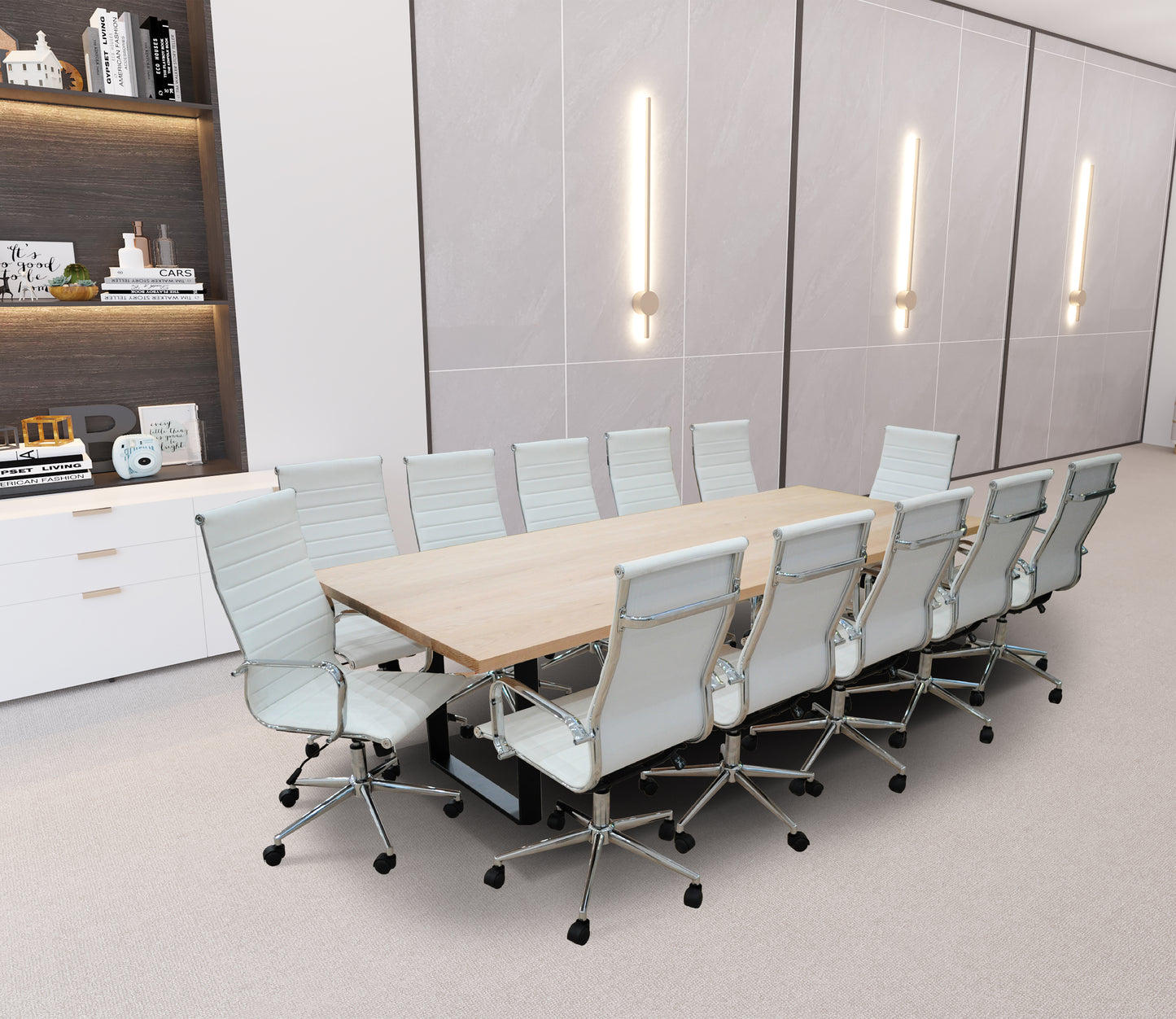Pecunia 13- Piece White Oak High Back White Conference Set