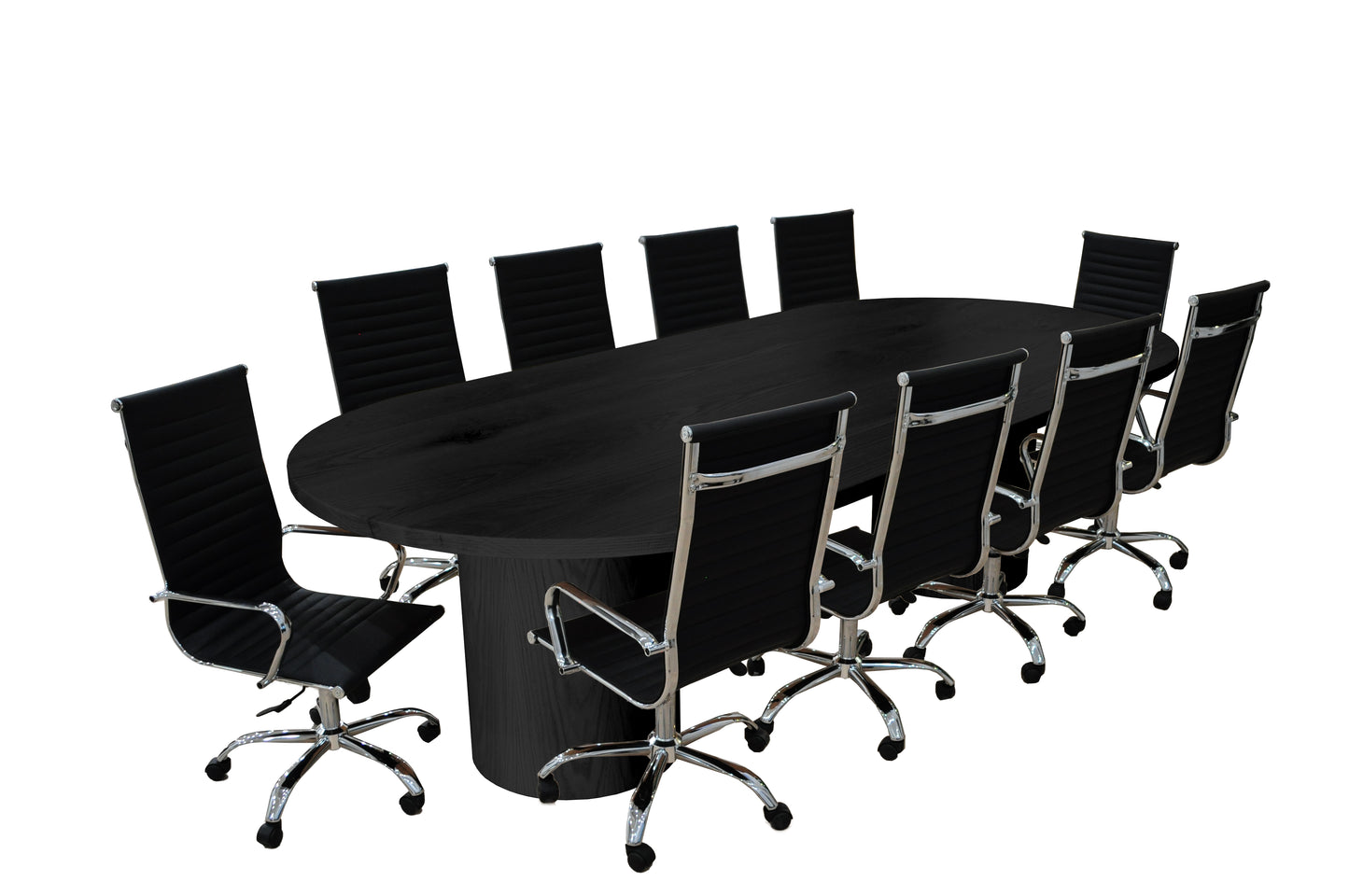 Ronde 11- Piece Black White Oak Racetrack High Back Black Conference Set
