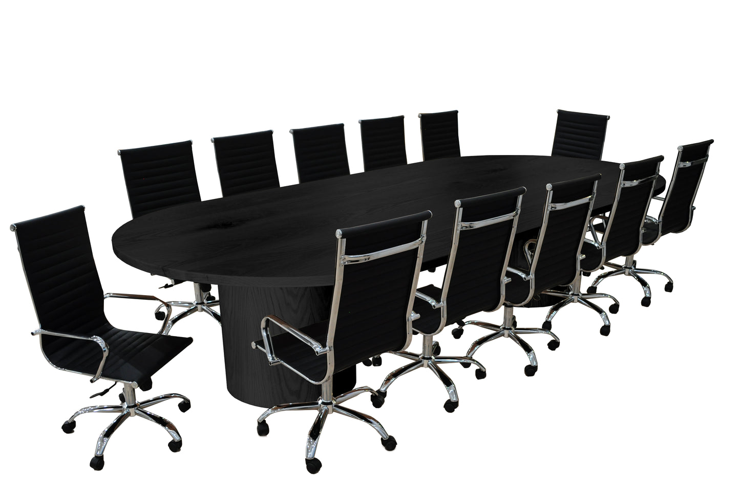 Ronde 13- Piece Black White Oak Racetrack High Back Black Conference Set