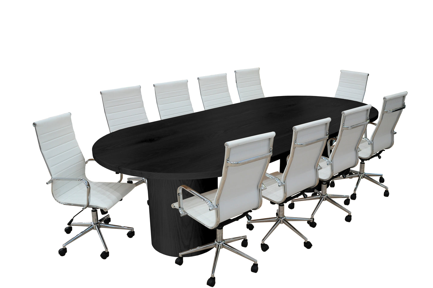 Ronde 11- Piece Black White Oak Racetrack High Back White Conference Set