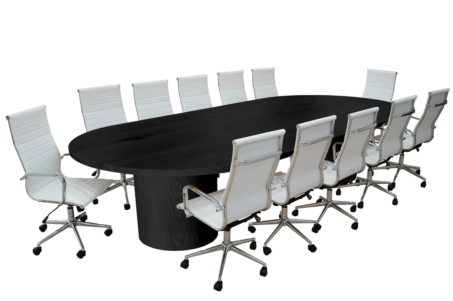 Ronde 13- Piece Black White Oak Racetrack High Back White Conference Set