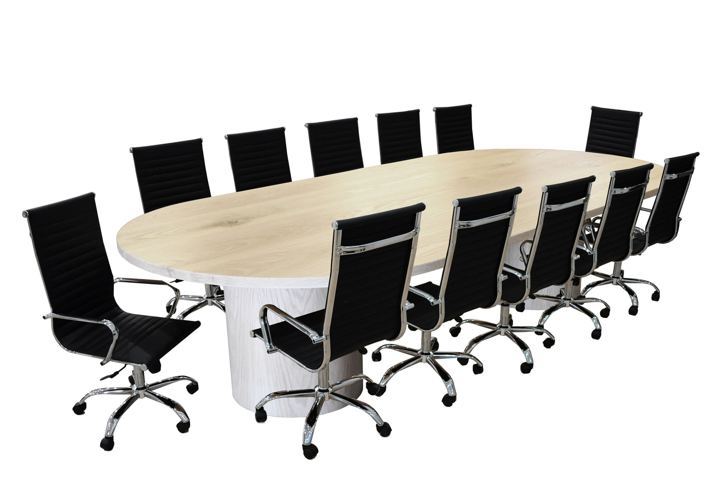 Ronde 13- Piece Natural White Oak Racetrack High Back Black Conference Set