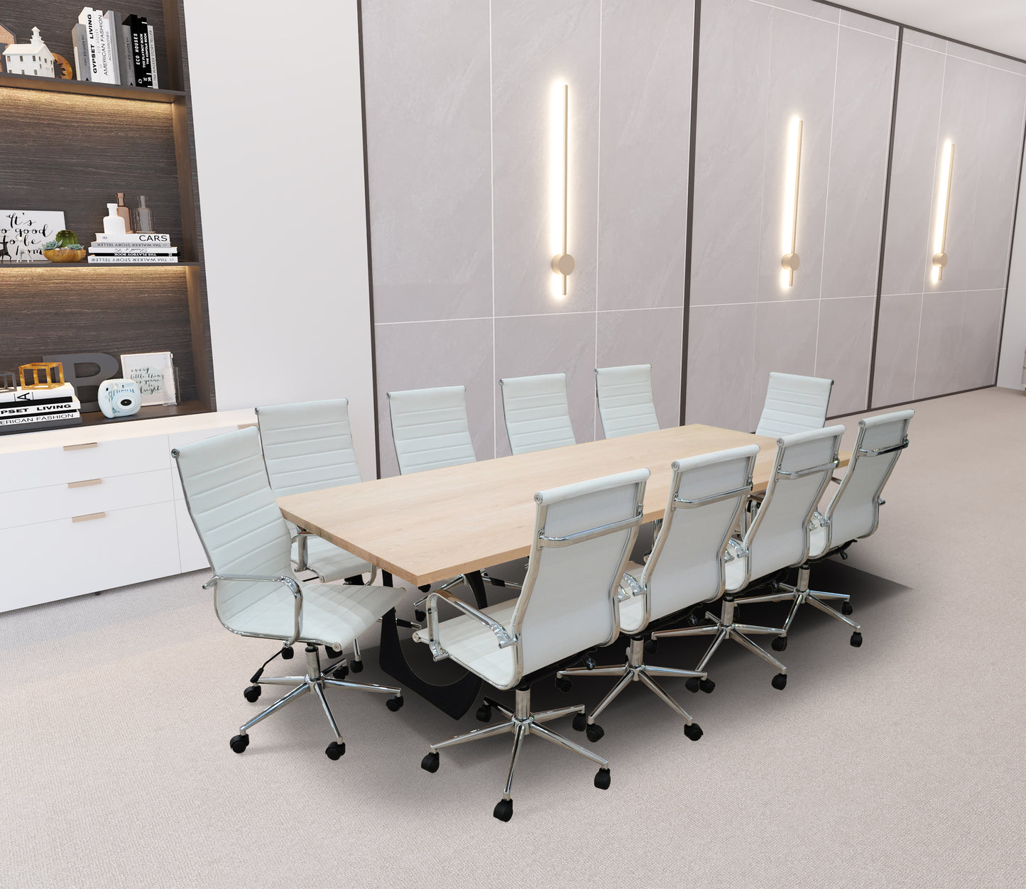 Satus 11- Piece White Oak High Back White Conference Set