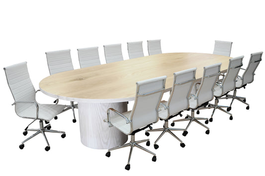 Ronde 13- Piece Natural White Oak Racetrack High Back White Conference Set