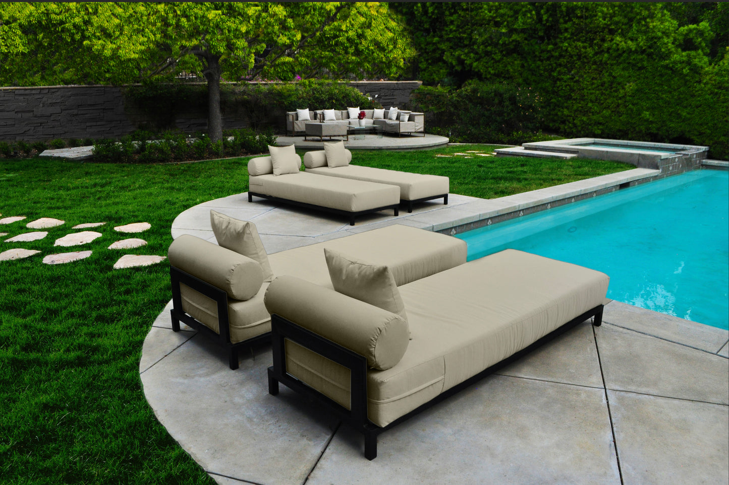 Volantes Outdoor Beige Chaise Loungers (Set of 2)