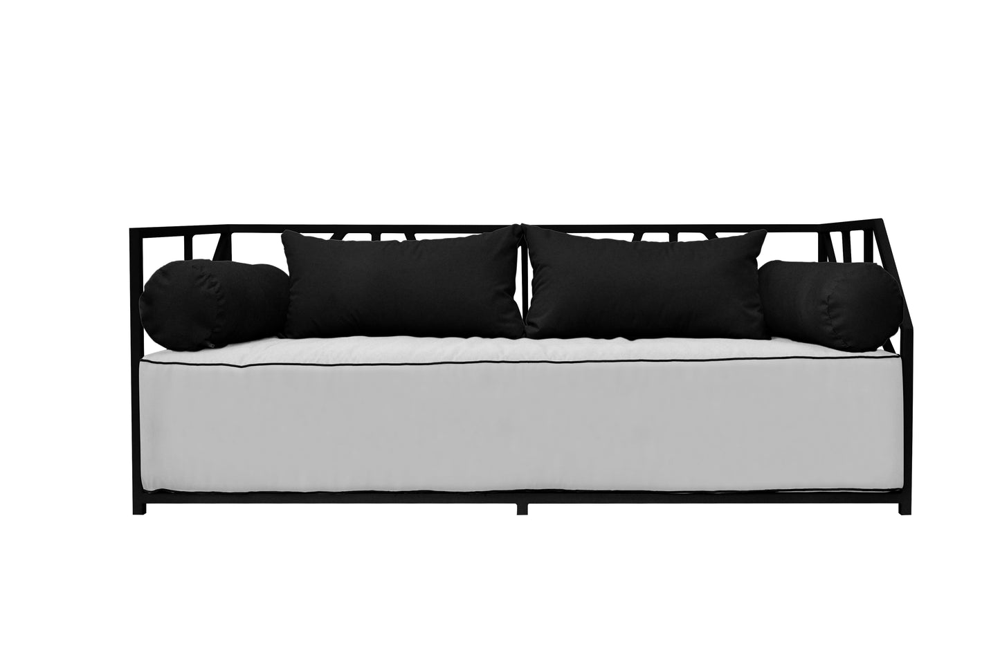 Nidum Black Daybed with White Cushions/Black Toss Pillows
