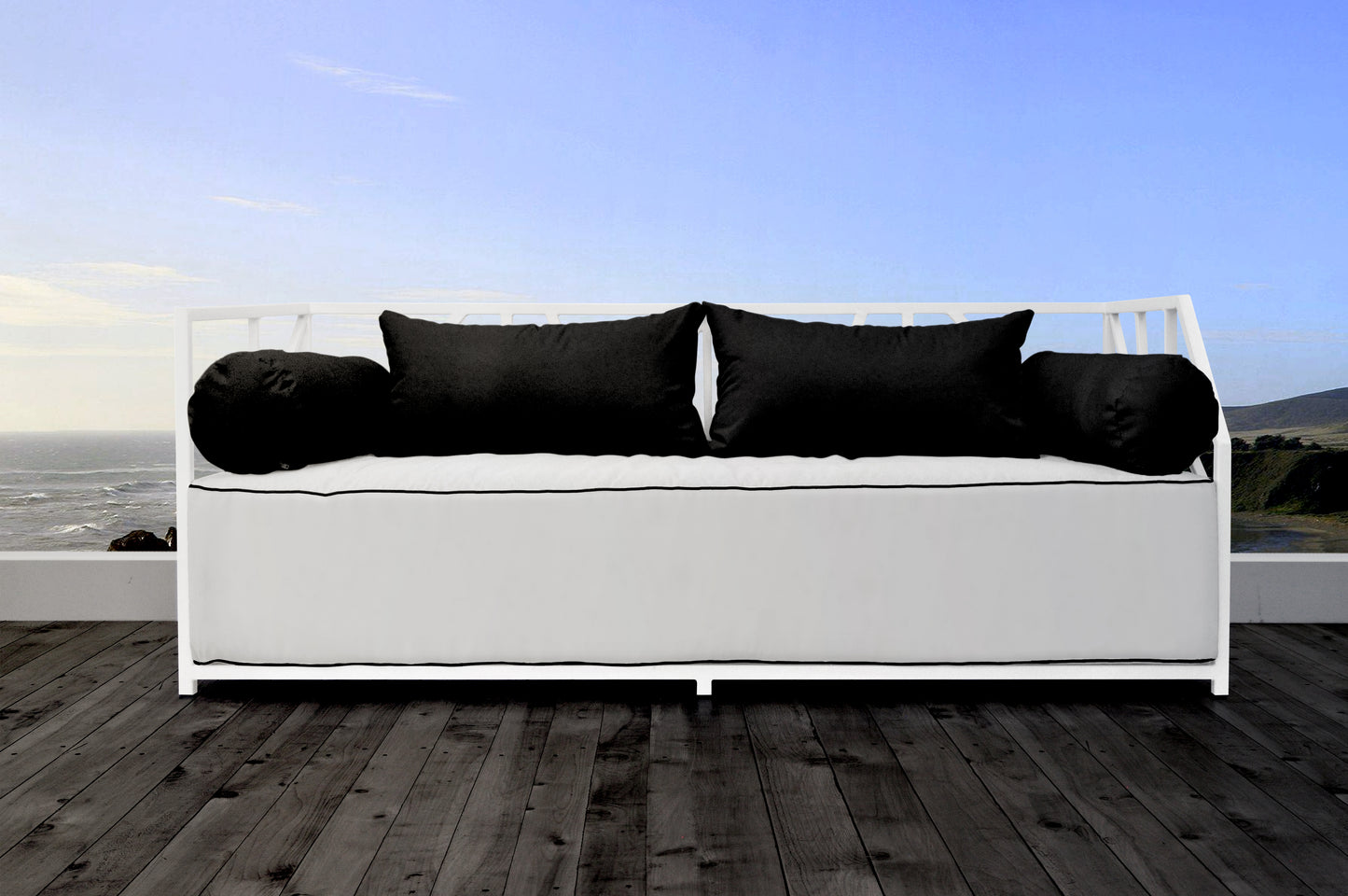 Nidum White Daybed with White Cushions/Black Toss Pillows