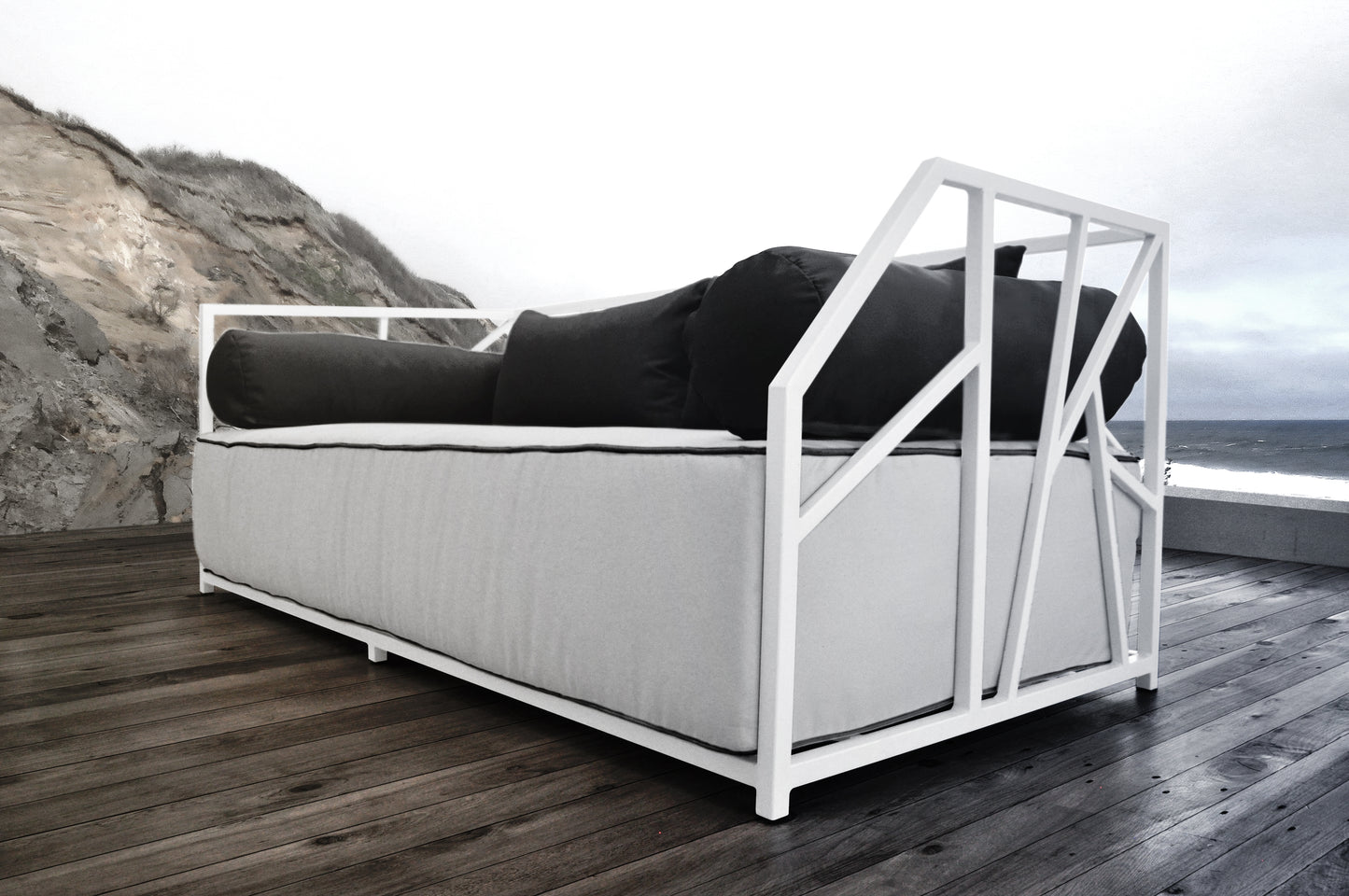 Nidum White Daybed with White Cushions/Black Toss Pillows